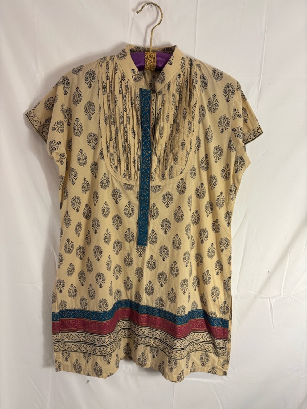 Tan Short Sleeve Women’s Boho Tunic Hippie Blouse Size XXL